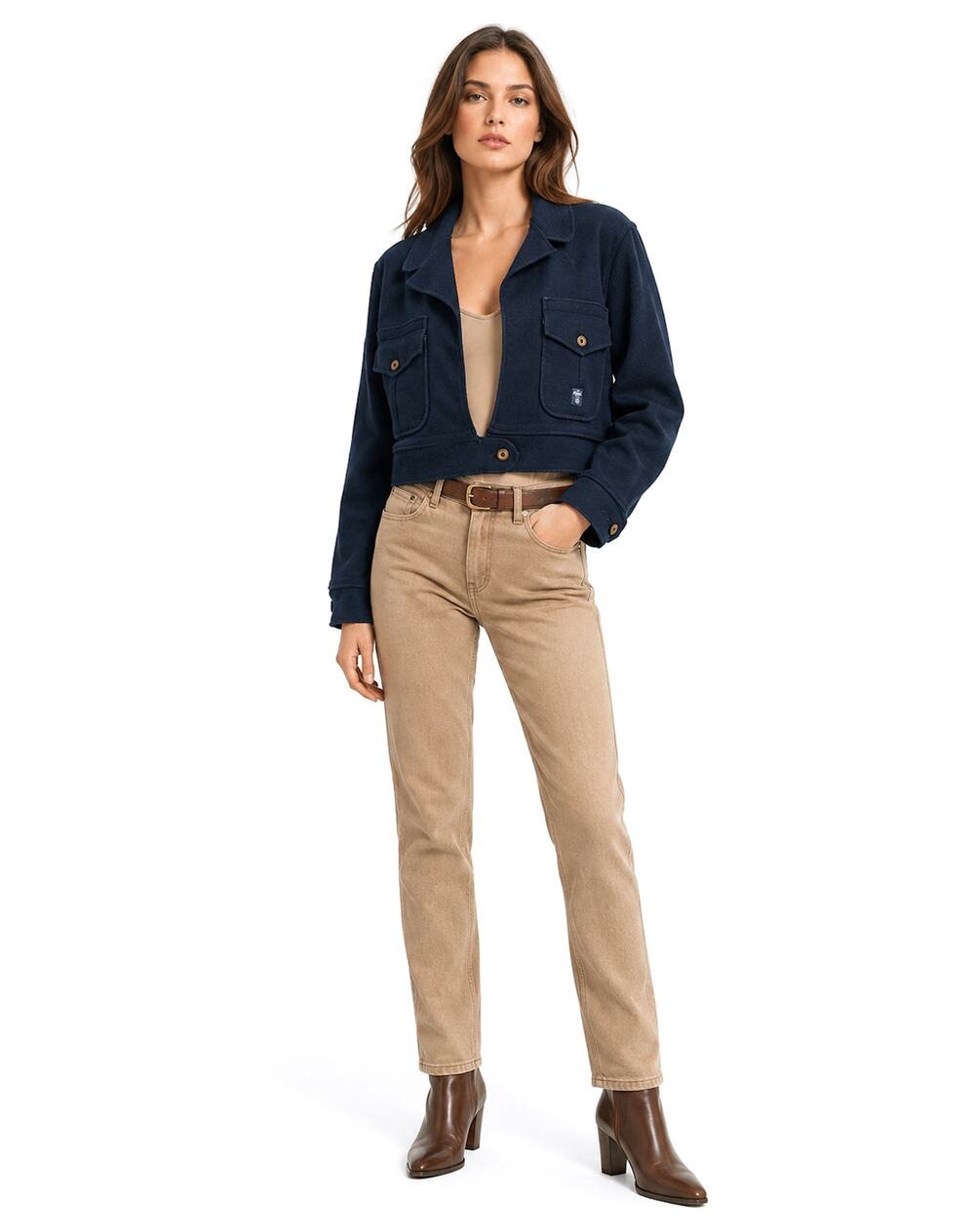 A Gold E Adriano Goldschmied Navy Cropped Wool-Feel Military Jacket M